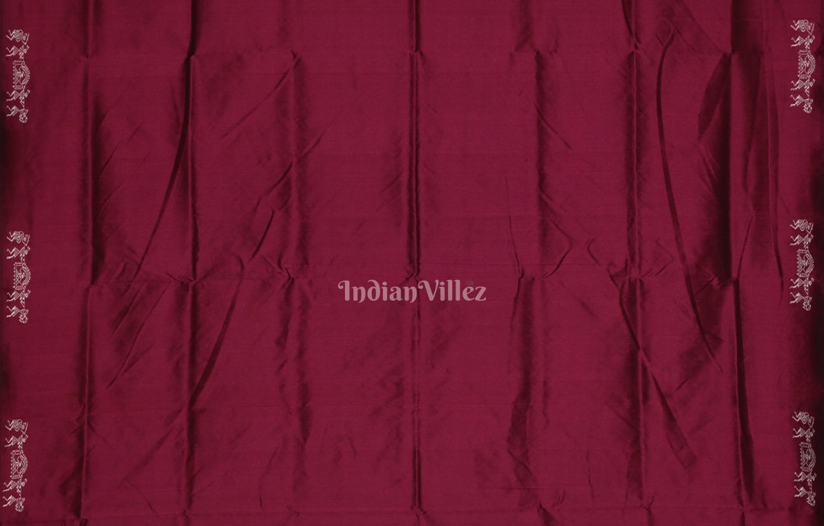 Black Wine Tribal Doli Sawari Odisha Ikat Bomkai Sambalpuri Silk Saree