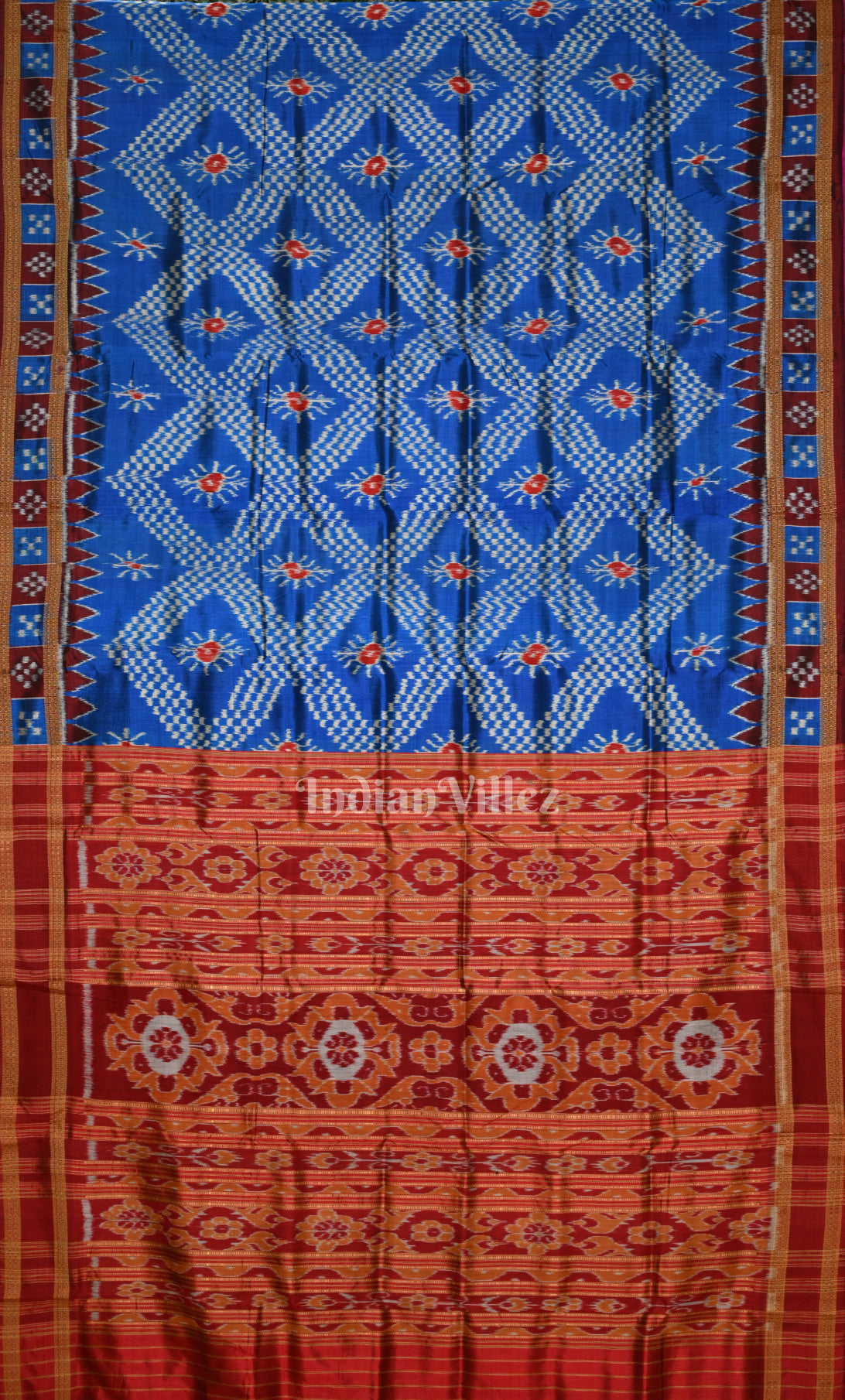 Blue Maroon Tarabali Odisha Ikat Khandua Silk Saree 