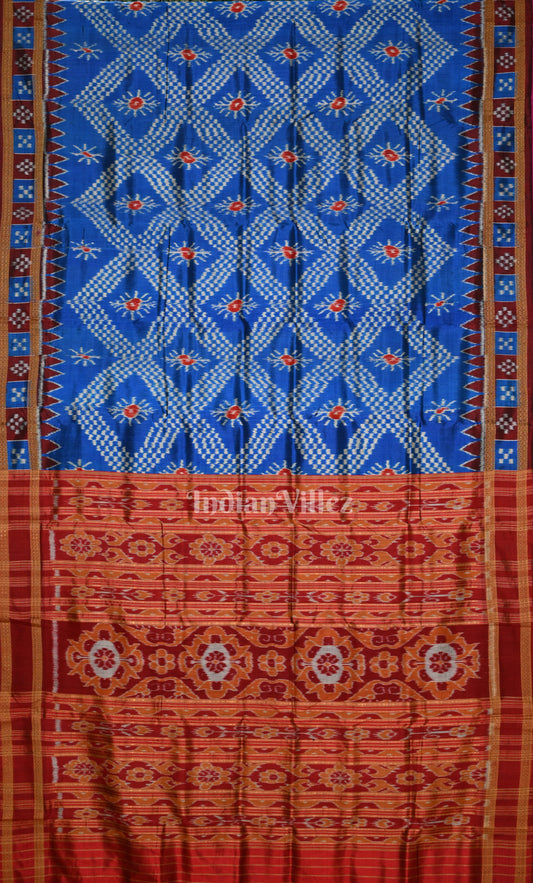 Blue Maroon Tarabali Odisha Ikat Khandua Silk Saree 