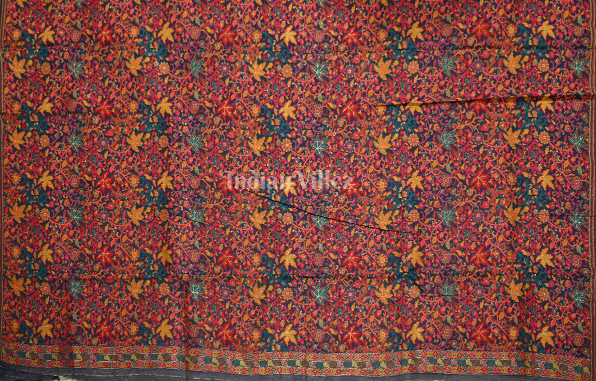Blue Tree of Life Pure Kashmiri Cotton Pashmina Saree