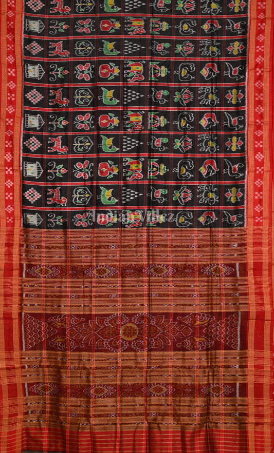 Black Red Nabakothi Odisha Ikat Khandua Silk Saree
