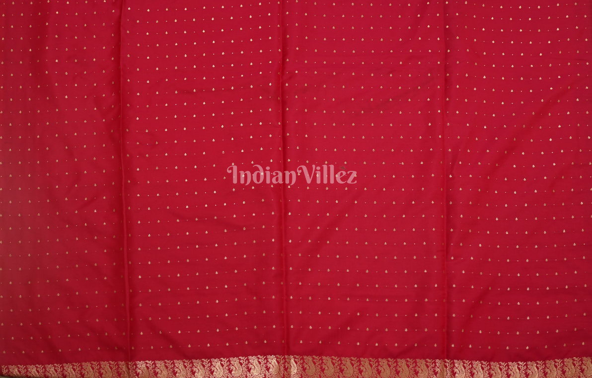 Red Peacock Design Pure Mashru Satin Silk Banarasi Saree 
