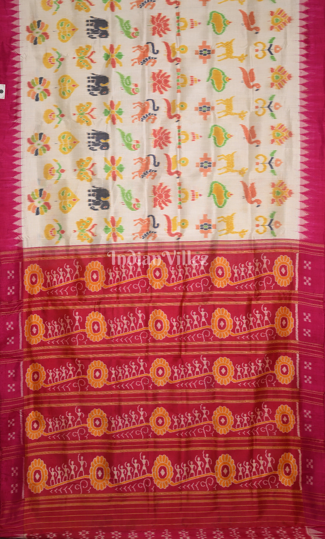 White Pink Nabarangi Odisha Ikat Contemporary Designer Silk Saree 