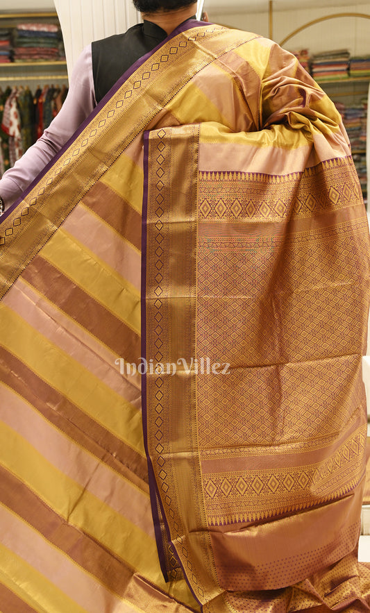 Premium Golden Brocade Pure Kanjivaram Tissue Silk Saree 