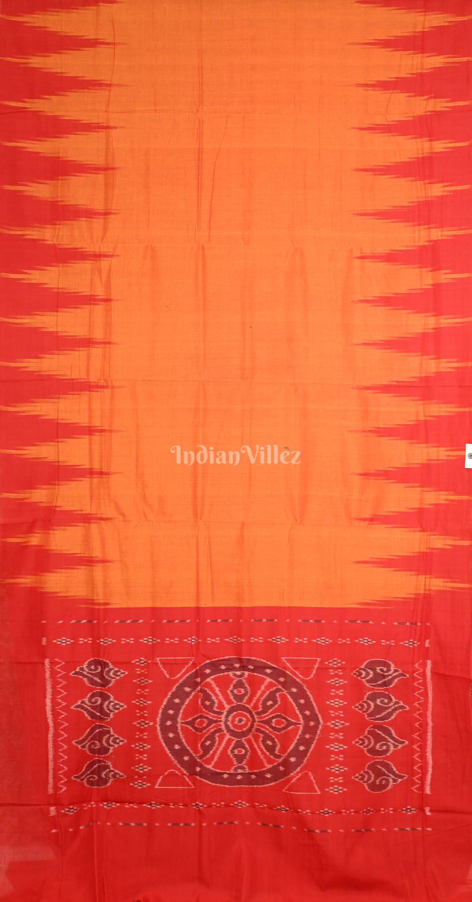 Orange Red Kargil Kumbha Maniabandha Cotton Saree