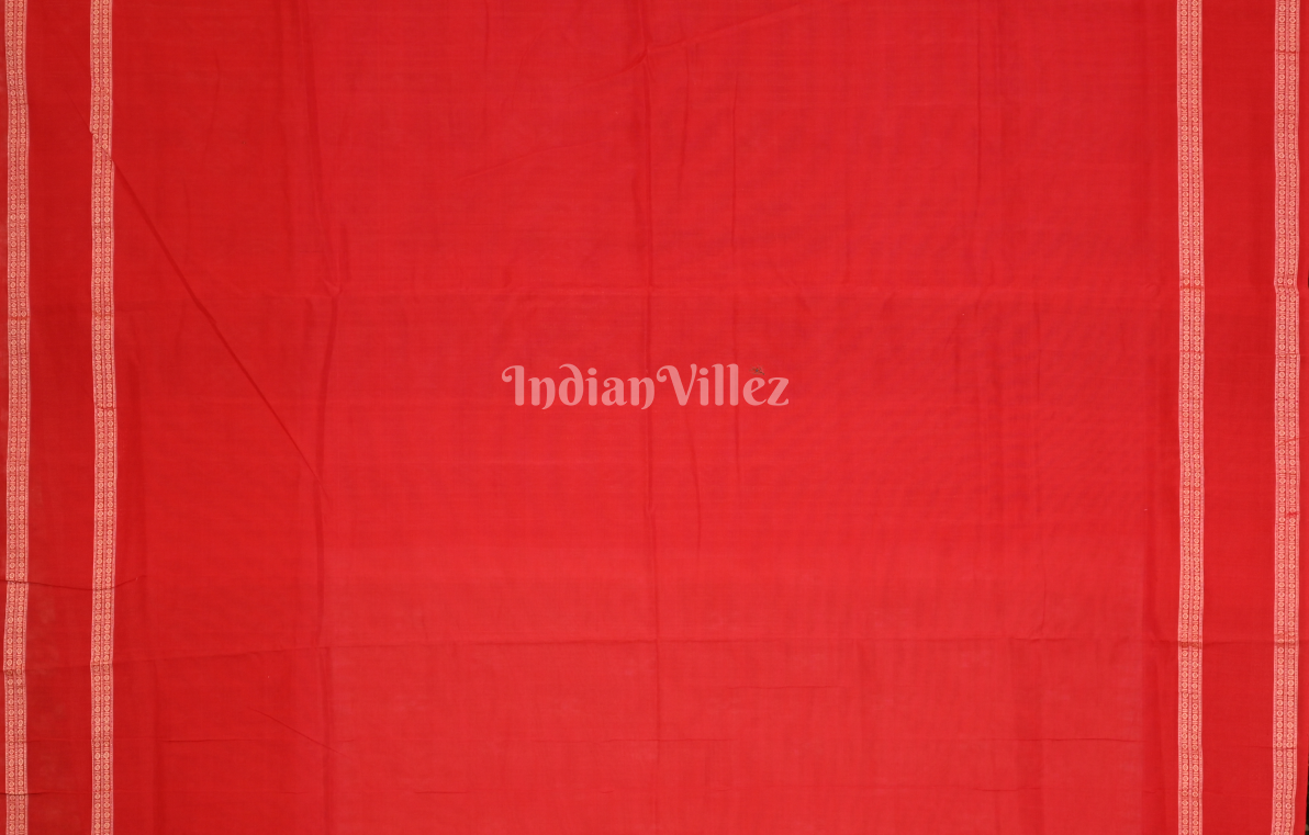 Peach Red Tribal Border Odisha Ikat Sambalpuri Pure Cotton Saree