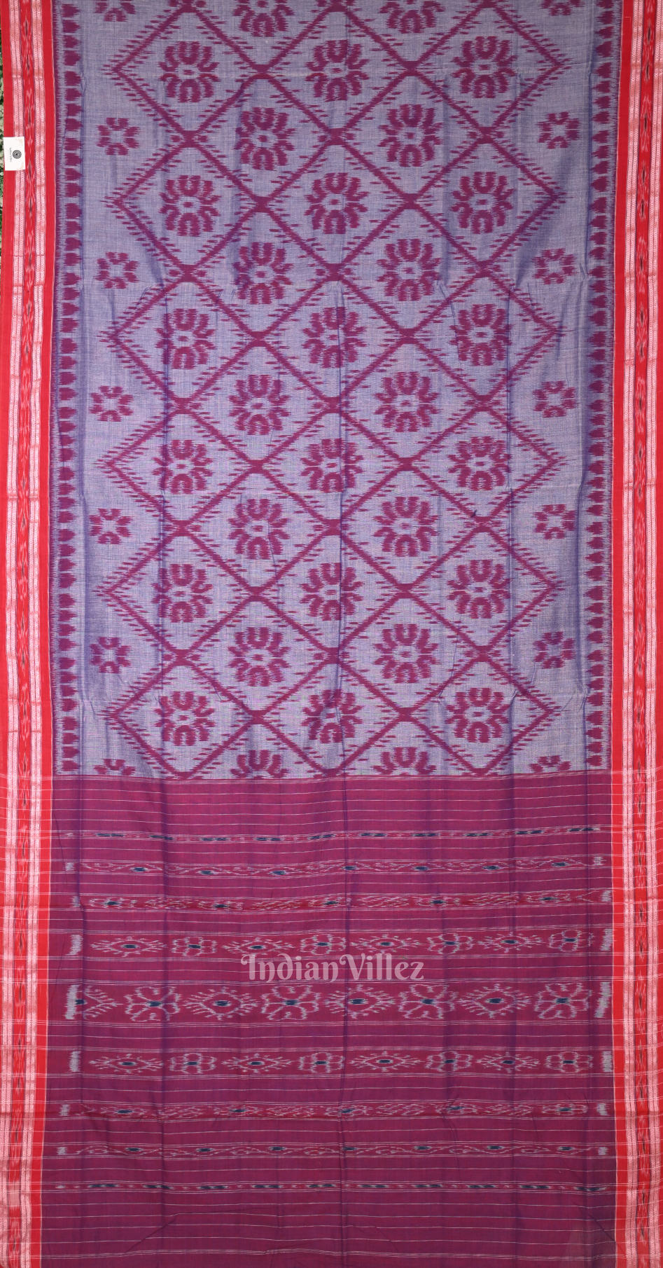 Grey Maroon Bada Phula Odisha Ikat Maniabandha Cotton Saree 