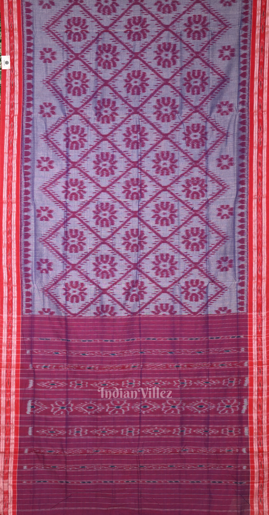 Grey Maroon Bada Phula Odisha Ikat Maniabandha Cotton Saree 
