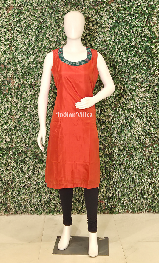  Deep Red Odisha Ikat Designer Cotton Kurti for Women 