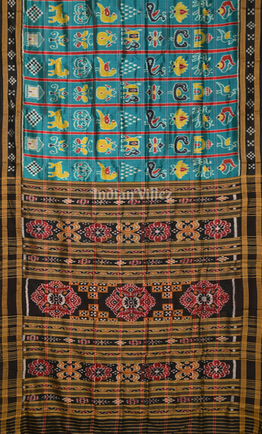 Teal Blue Black Nabakothi Odisha Ikat Khandua Silk Saree 