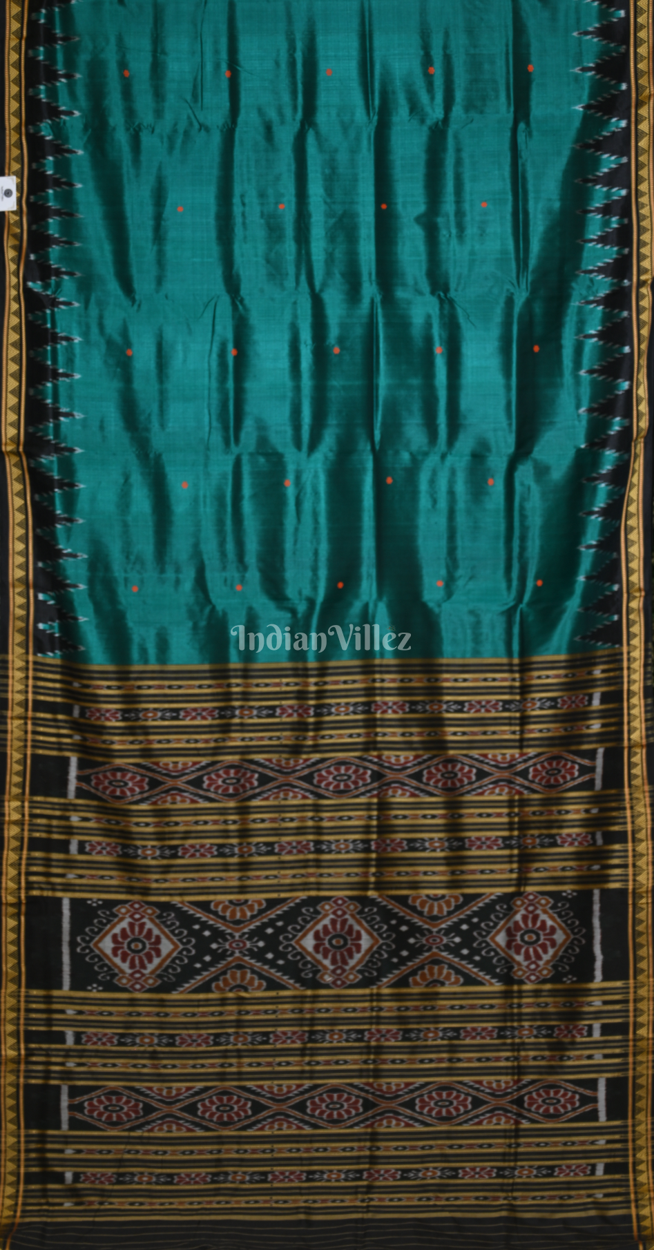 Cyan Blue Black Buti Design Odisha Ikat Khandua Silk Saree