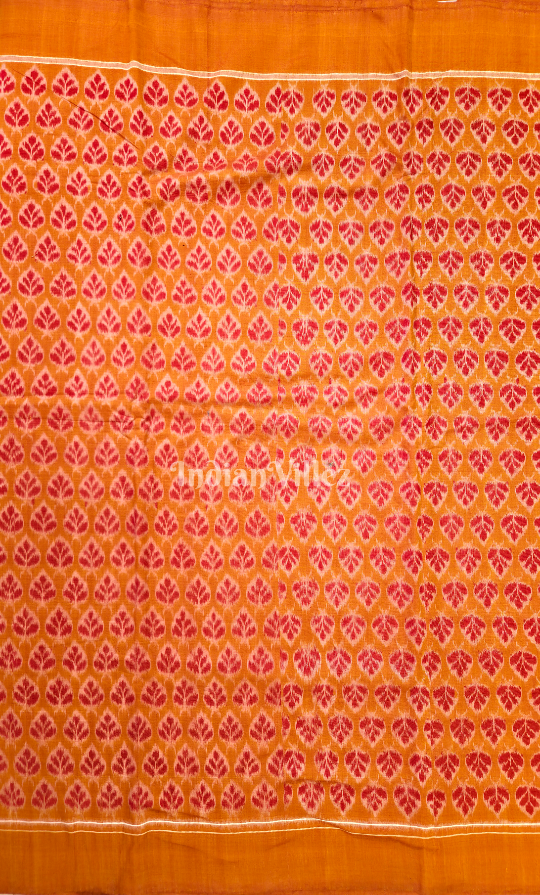 Rust Orange Red Leaf Motif Odisha Ikat  Sambalpuri Cotton Fabric 