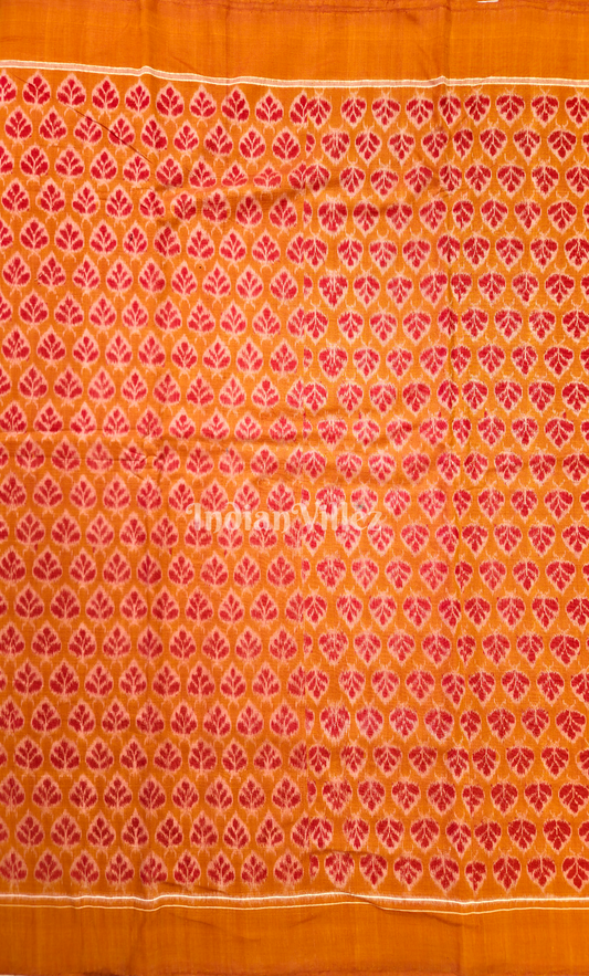 Rust Orange Red Leaf Motif Odisha Ikat  Sambalpuri Cotton Fabric 