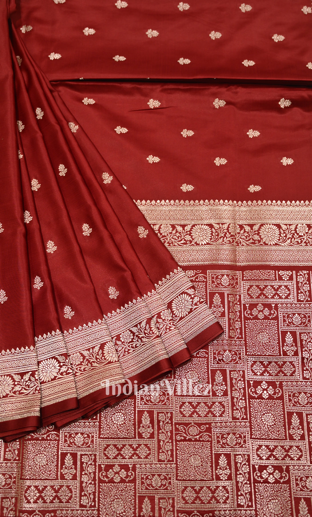 Maroon Red Pure Mashru Satin Silk Banarasi Saree 