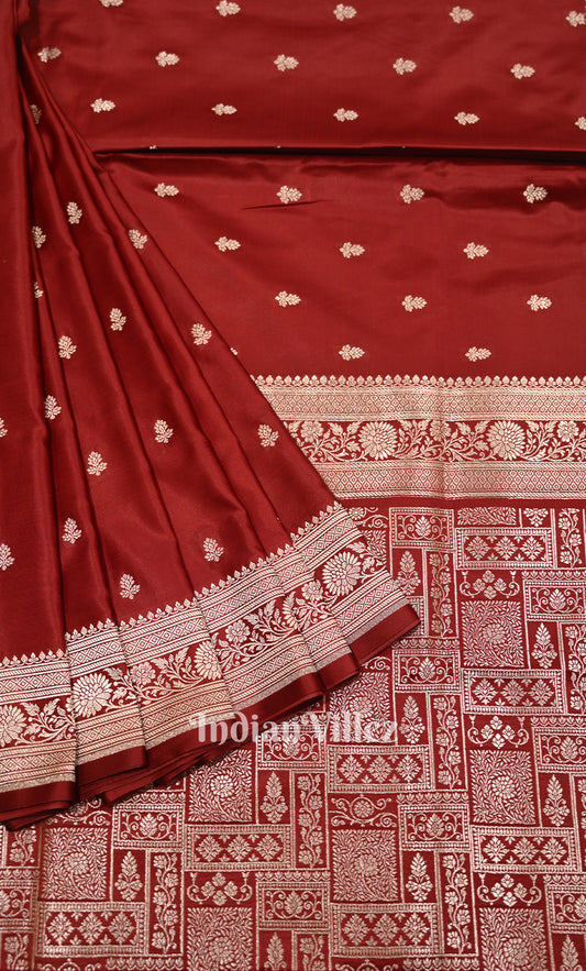 Maroon Red Pure Mashru Satin Silk Banarasi Saree 