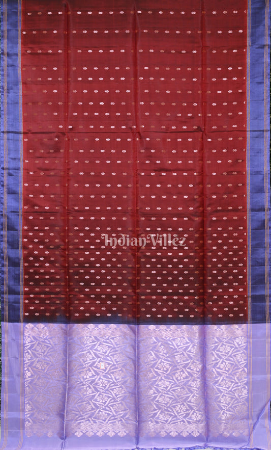 Maroon Lavender Pure Kanjivaram Soft Silk Saree 