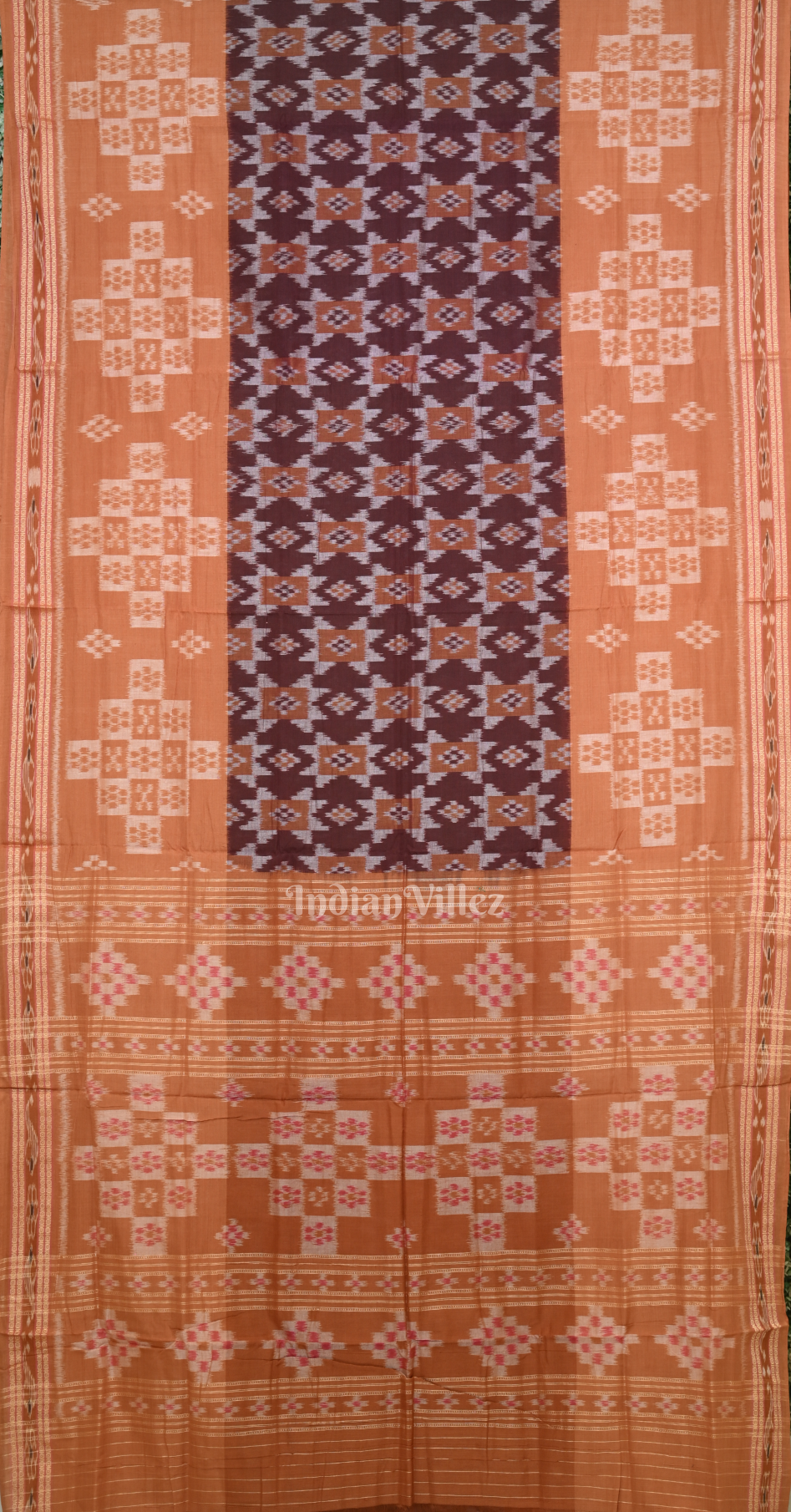 Coffee Orange Pasapali Scot Odisha Ikat Sambalpuri Cotton Saree