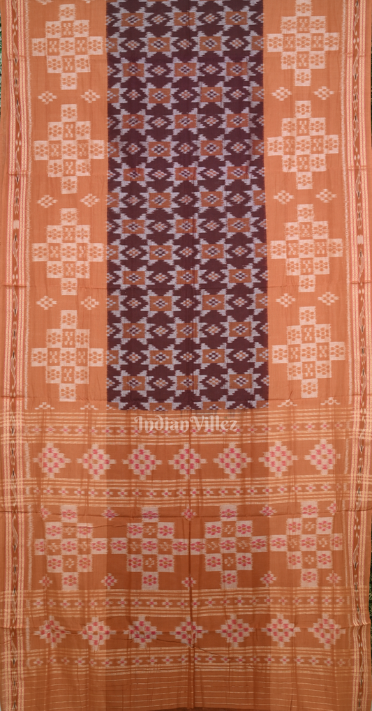 Coffee Orange Pasapali Scot Odisha Ikat Sambalpuri Cotton Saree