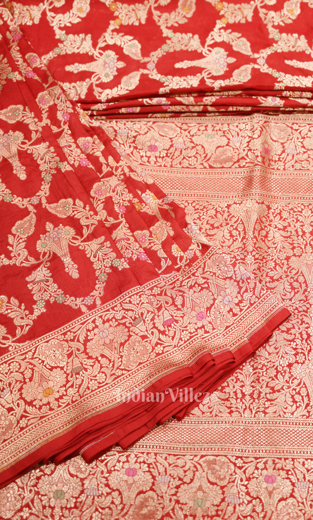 Exclusive Red Meenakari Pure Katan Banarasi Silk Saree 