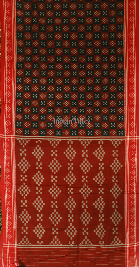 Red Black Mini pasapali Odisha Handloom Sambalpuri Ikat Cotton Saree