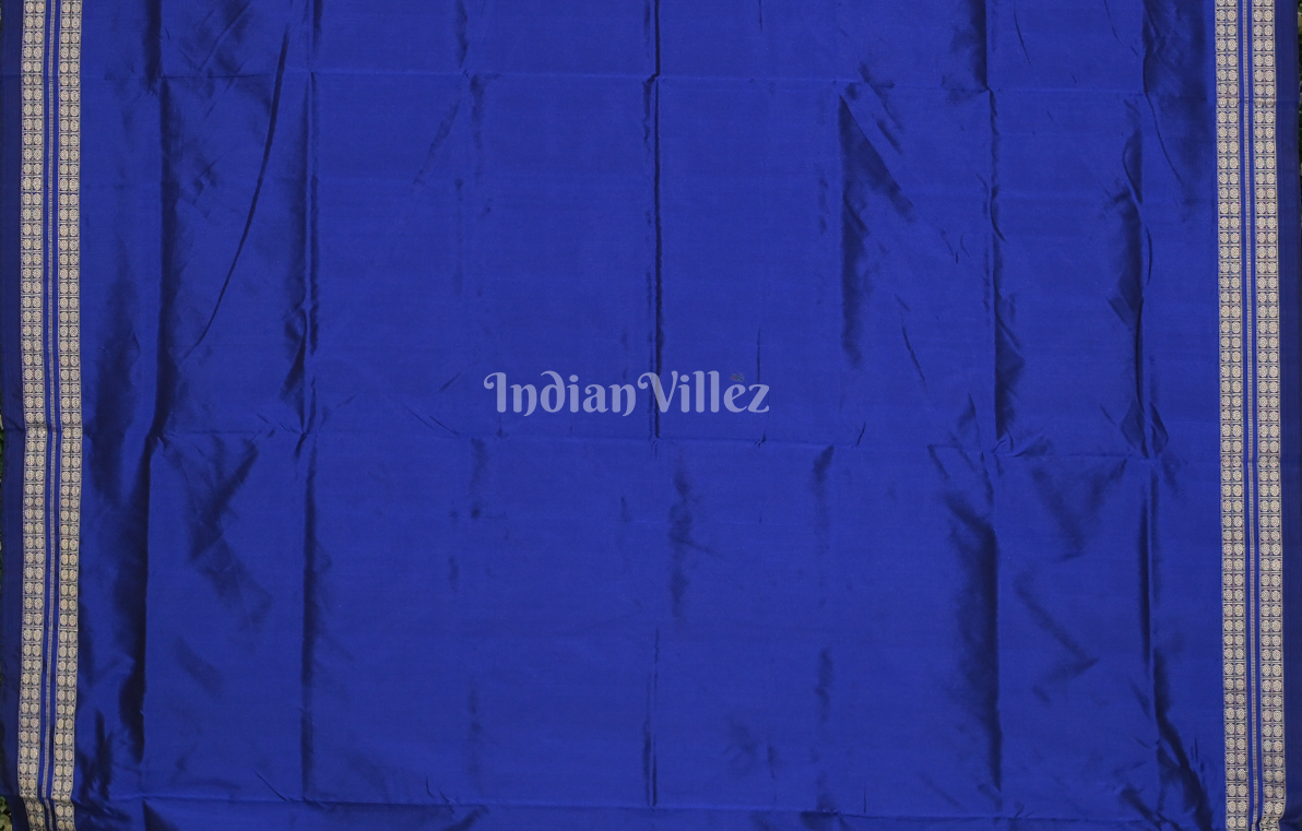 Beige Blue Buti Design Odisha Ikat Bomkai Sambalpuri Silk Saree