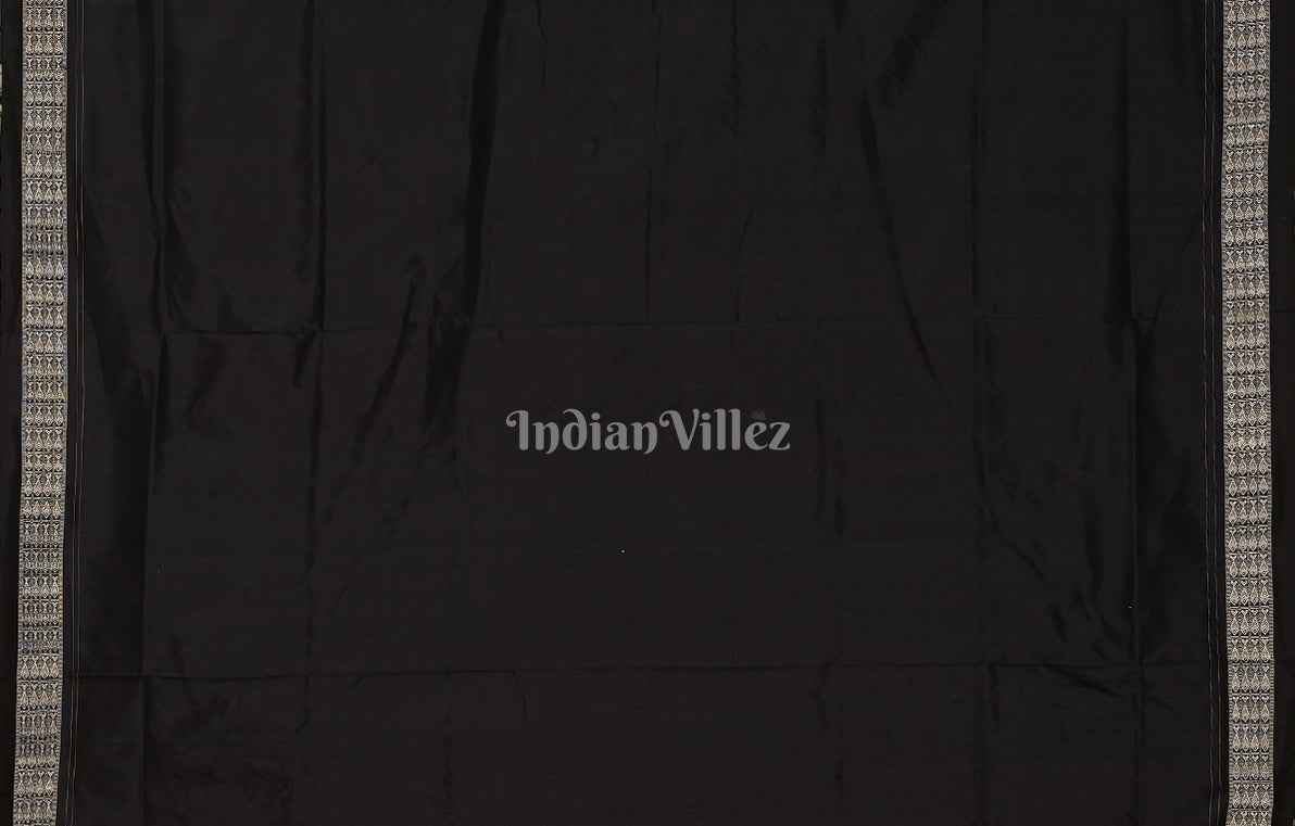 Red Black Flower Motif Odisha Ikat Sambalpuri Silk Saree 