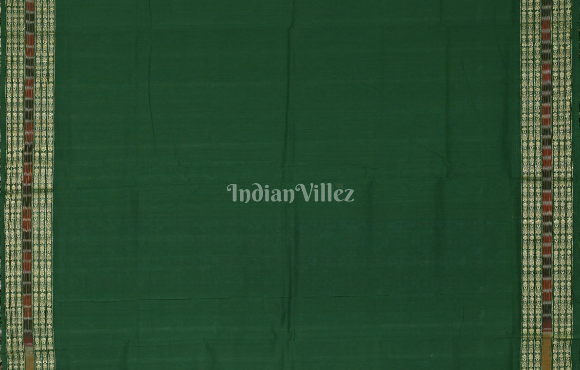 Blue Green Flower Motif Odisha Ikat Sambalpuri Cotton Saree