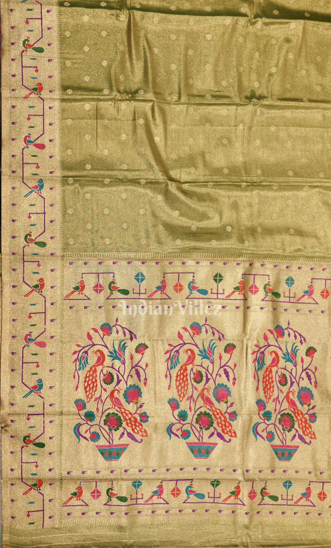 Mehendi Green Butti Design Pure Kanjivaram Tissue Silk Saree