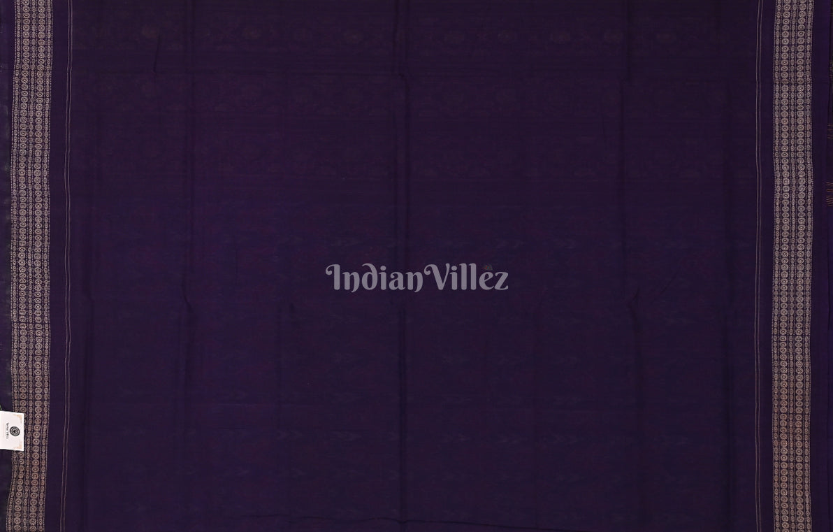 Blue Purple Flower Motif Odisha Ikat Sambalpuri Cotton Saree 