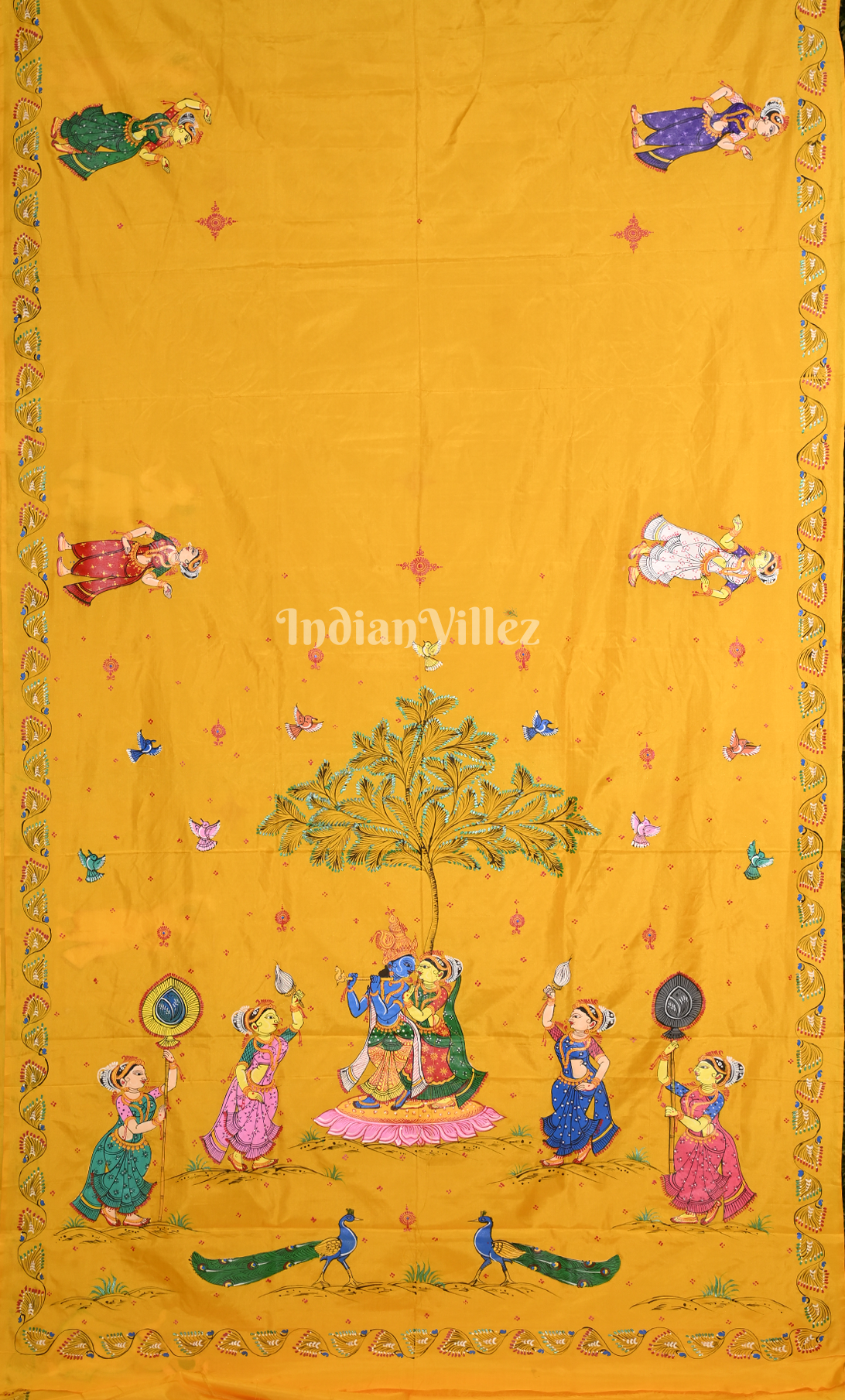 Yellow Raas Leela Hand-painted Pattachitra Saree