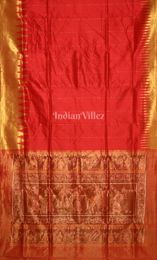 Red with Golden Phoda Kumbha Sambalpuri Silk Saree with Zari (Tissue) 