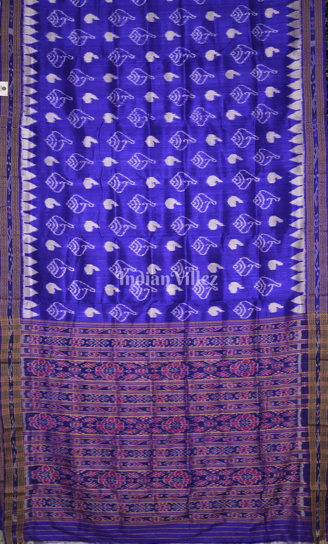 Royal Blue Sankha Motif Odisha Ikat Khandua Silk Saree 
