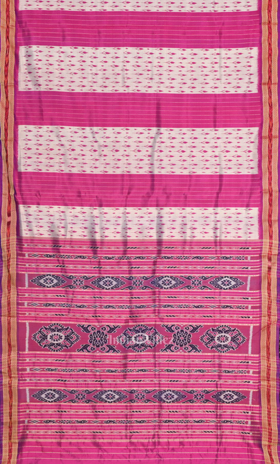 White Pink Mayur Chandrika Odisha Ikat Khandua Silk Saree 