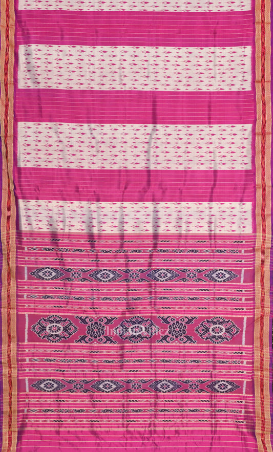 White Pink Mayur Chandrika Odisha Ikat Khandua Silk Saree 