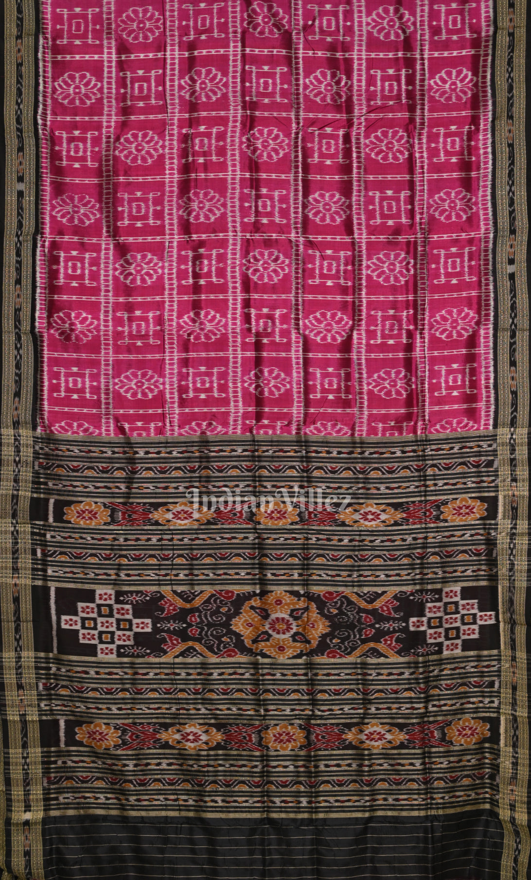 Magenta Pink Black Odisha Ikat Khandua Silk Saree 