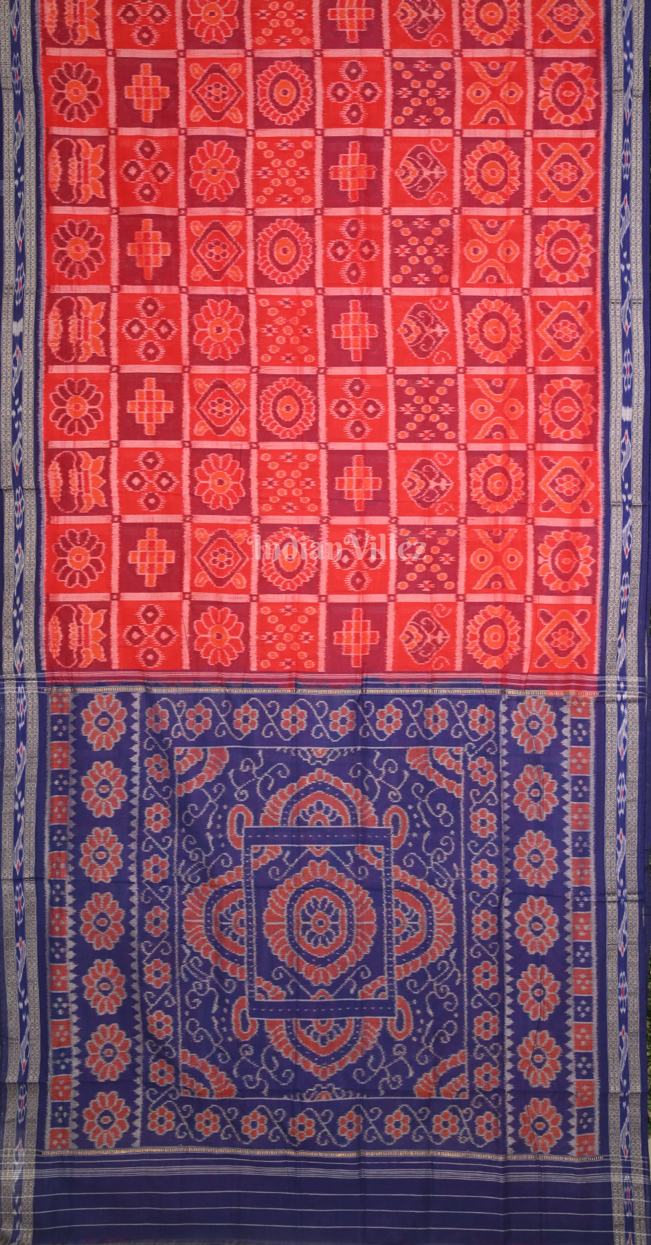 Red Blue Nabakothi Odisha Ikat Sambalpuri Pure Cotton Saree