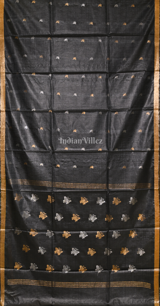 Black Golden South Tussar Silk Saree 