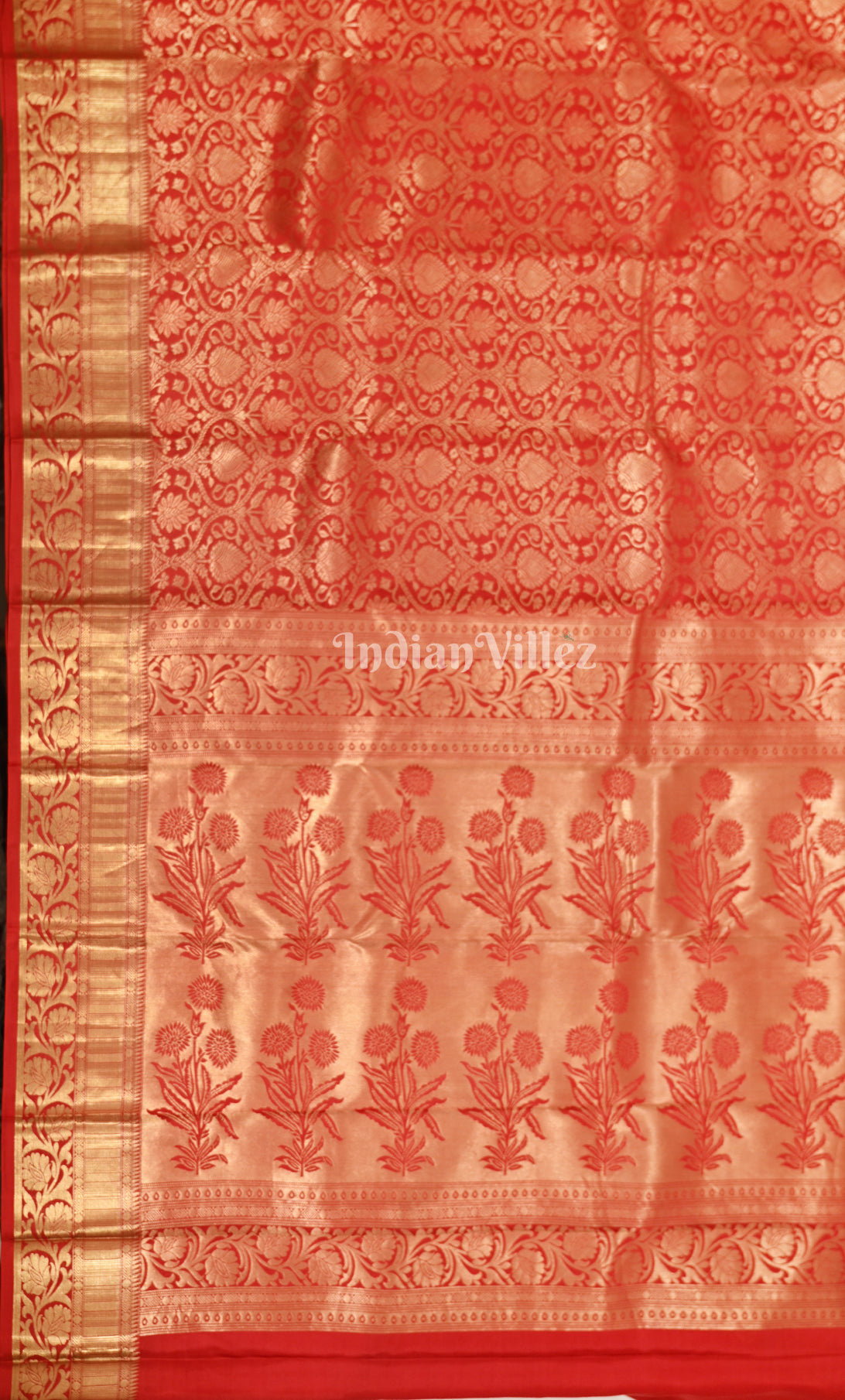 Exquisite Bridal Red Floral Brocade Pure Kanjivaram Silk Saree 