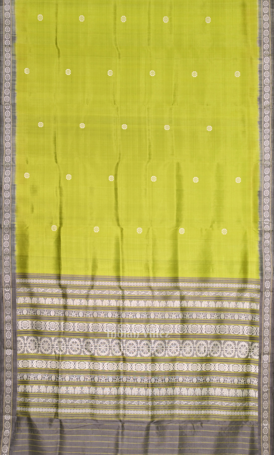 Mehendi Green Grey Buti Design Odisha Ikat Khandua Silk Saree with Jaala Anchal