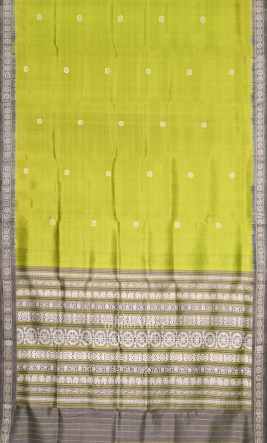 Mehendi Green Grey Buti Design Odisha Ikat Khandua Silk Saree with Jaala Anchal