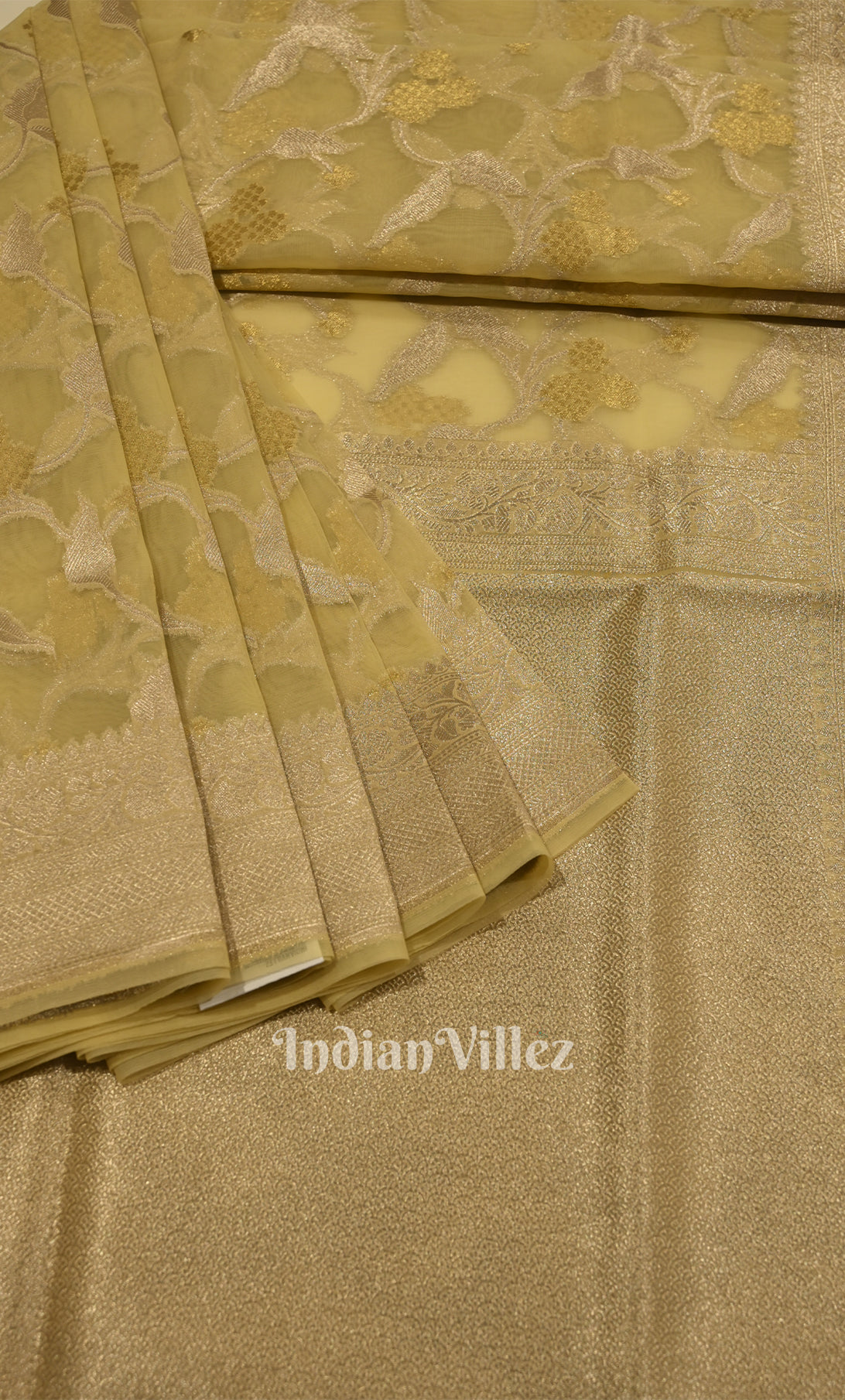 Cream Floral Motif Chanderi Silk Banarasi  Saree 