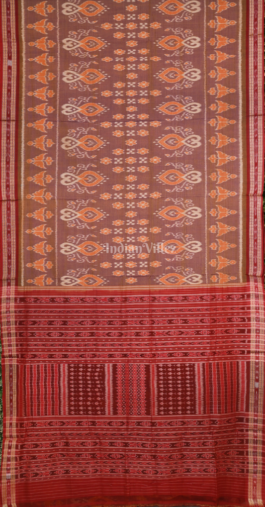 Brown Red Body Pasapali Odisha Ikat Sambalpuri Pure Cotton Saree