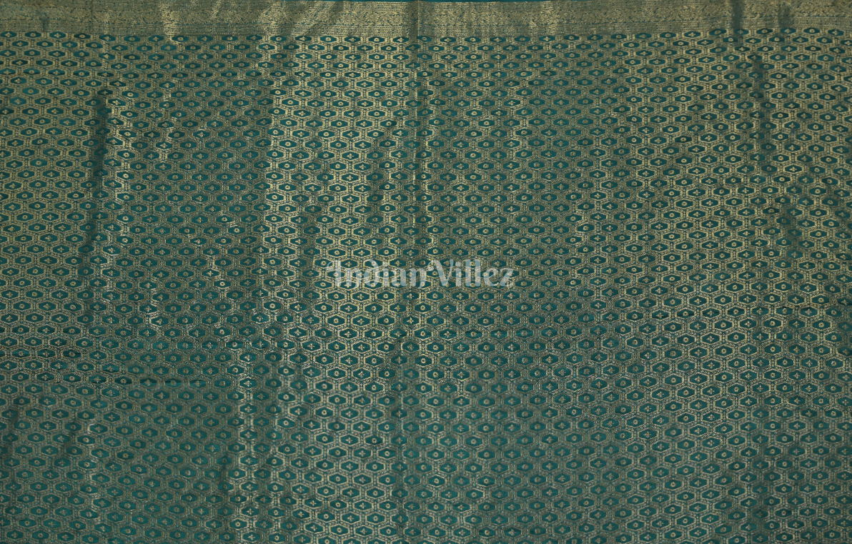Peacock Green Satin Silk Banarasi Saree With Brocade Blouse 