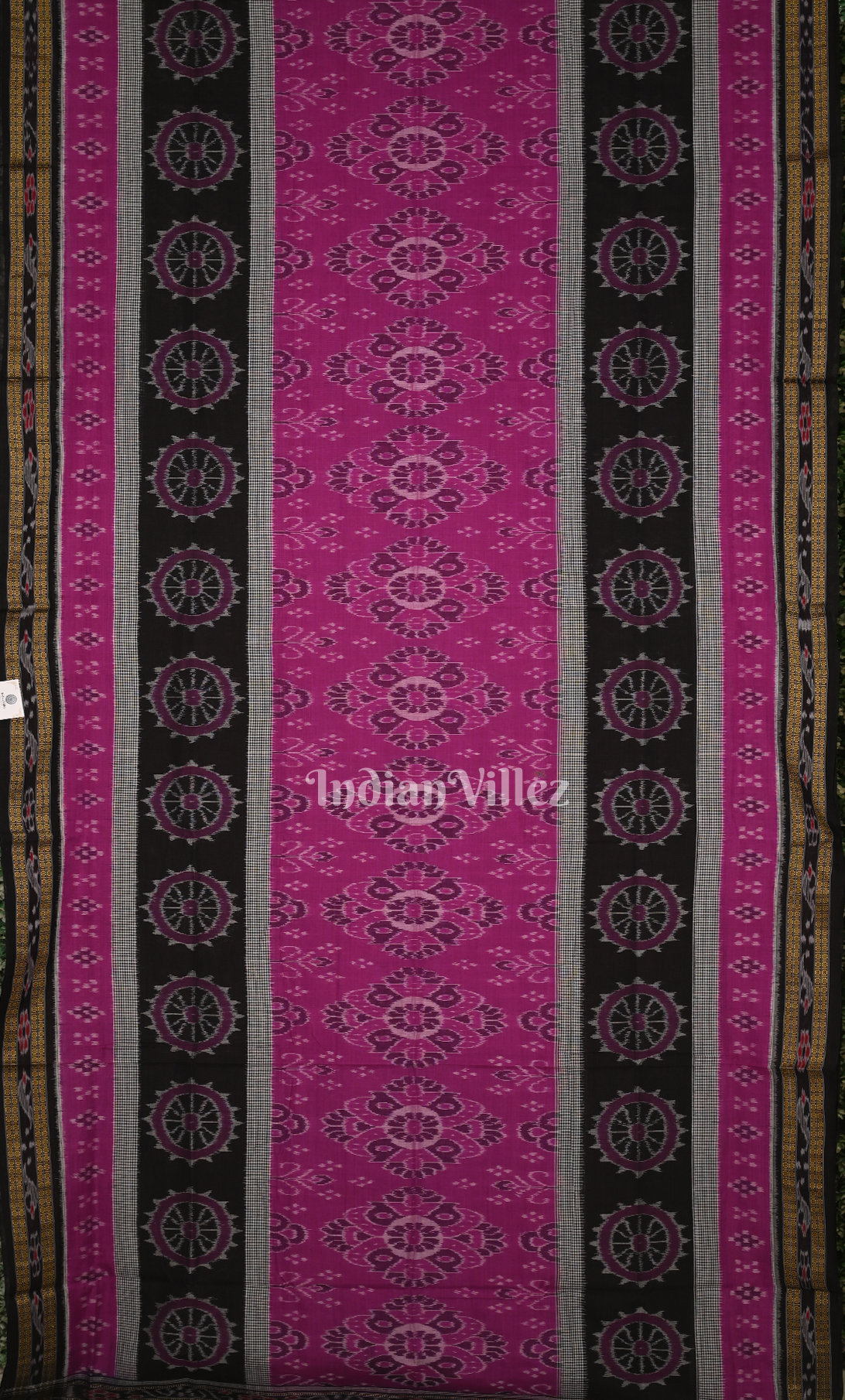 Rani Pink Black Odisha Ikat Sambalpuri Cotton Saree