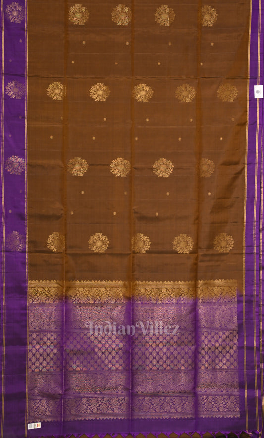 Brown Purple Pure Kanjivaram Soft Silk Saree 