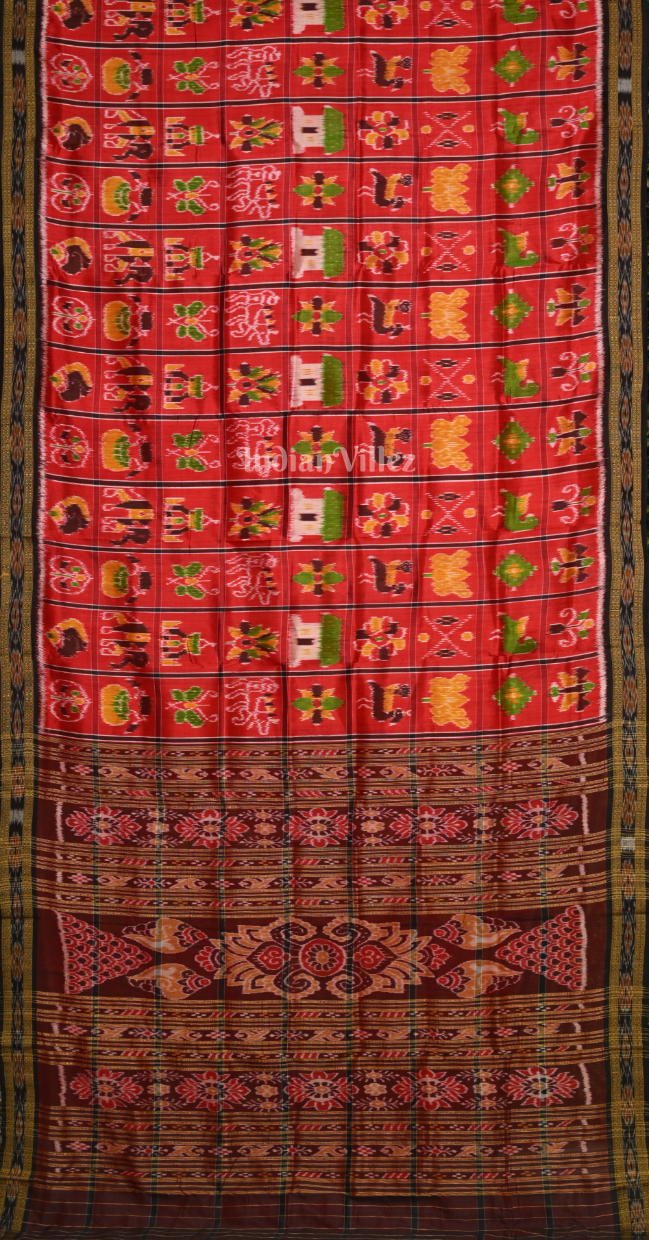 Red Coffee Nabakothi Odisha Ikat Khandua Silk Saree 