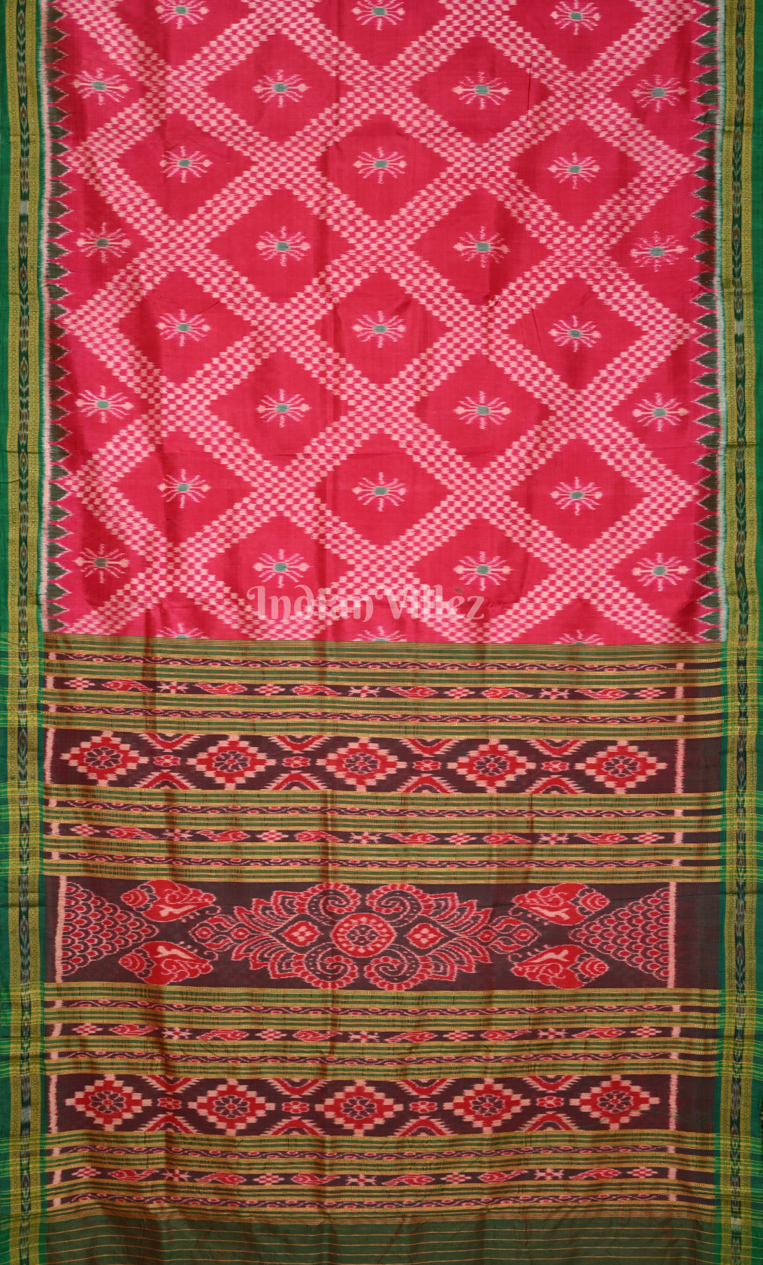 Red Green Tarabali Odisha Ikat Khandua Silk Saree 
