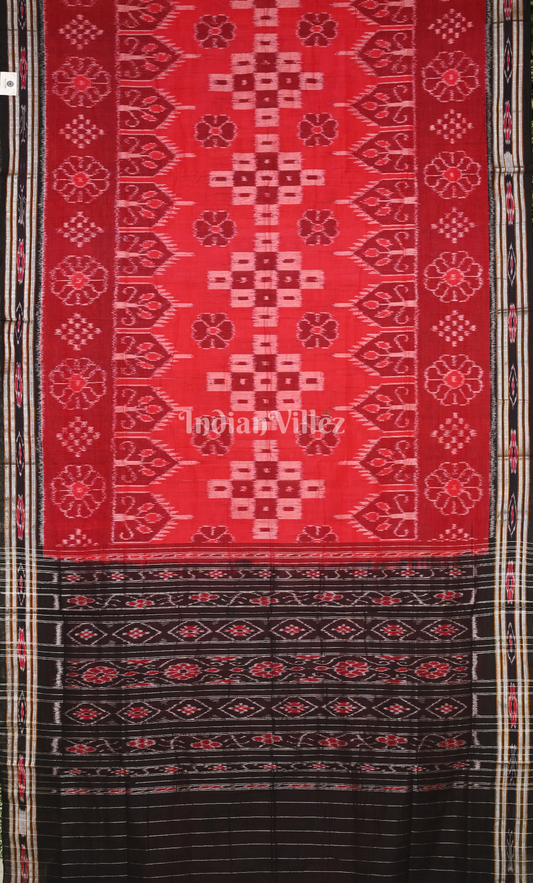 Red Black Flower Pasapali Odisha Ikat Sambalpuri Cotton Saree 