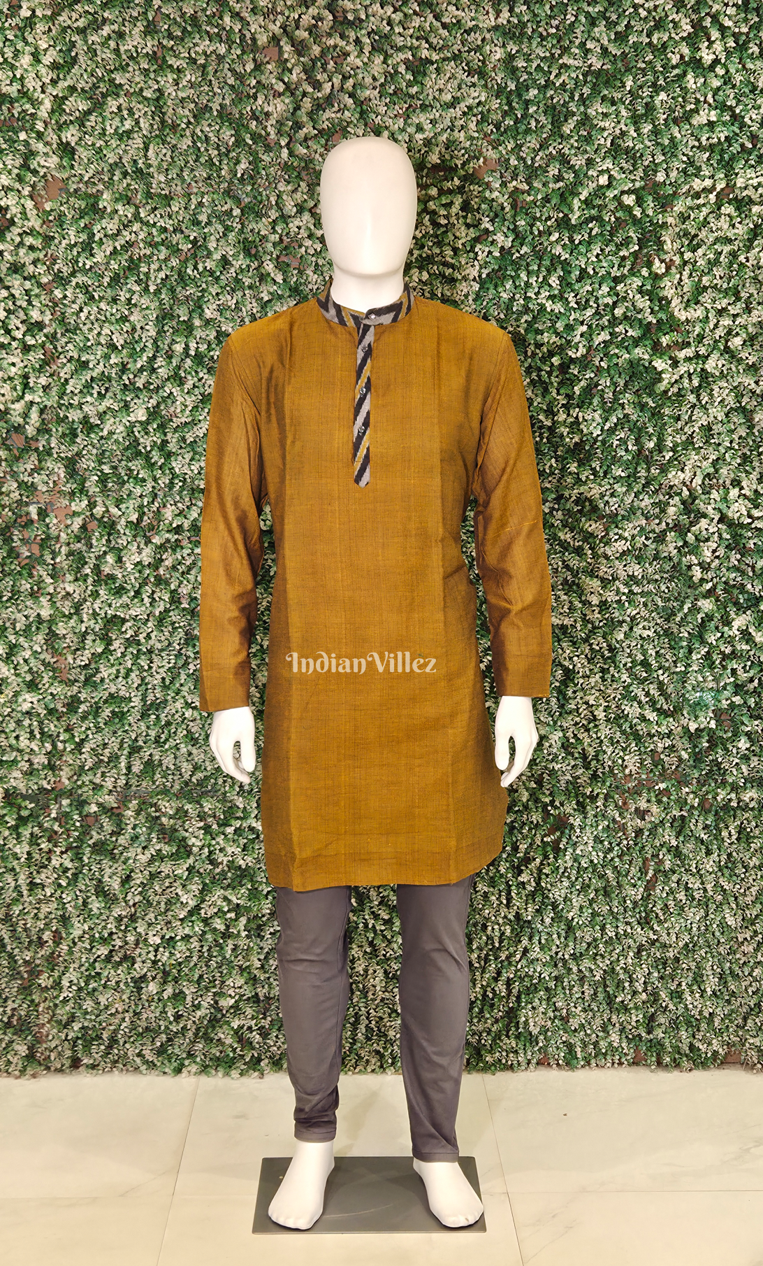 Mustard Yellow Odisha Ikat Cotton Kurta for Men 