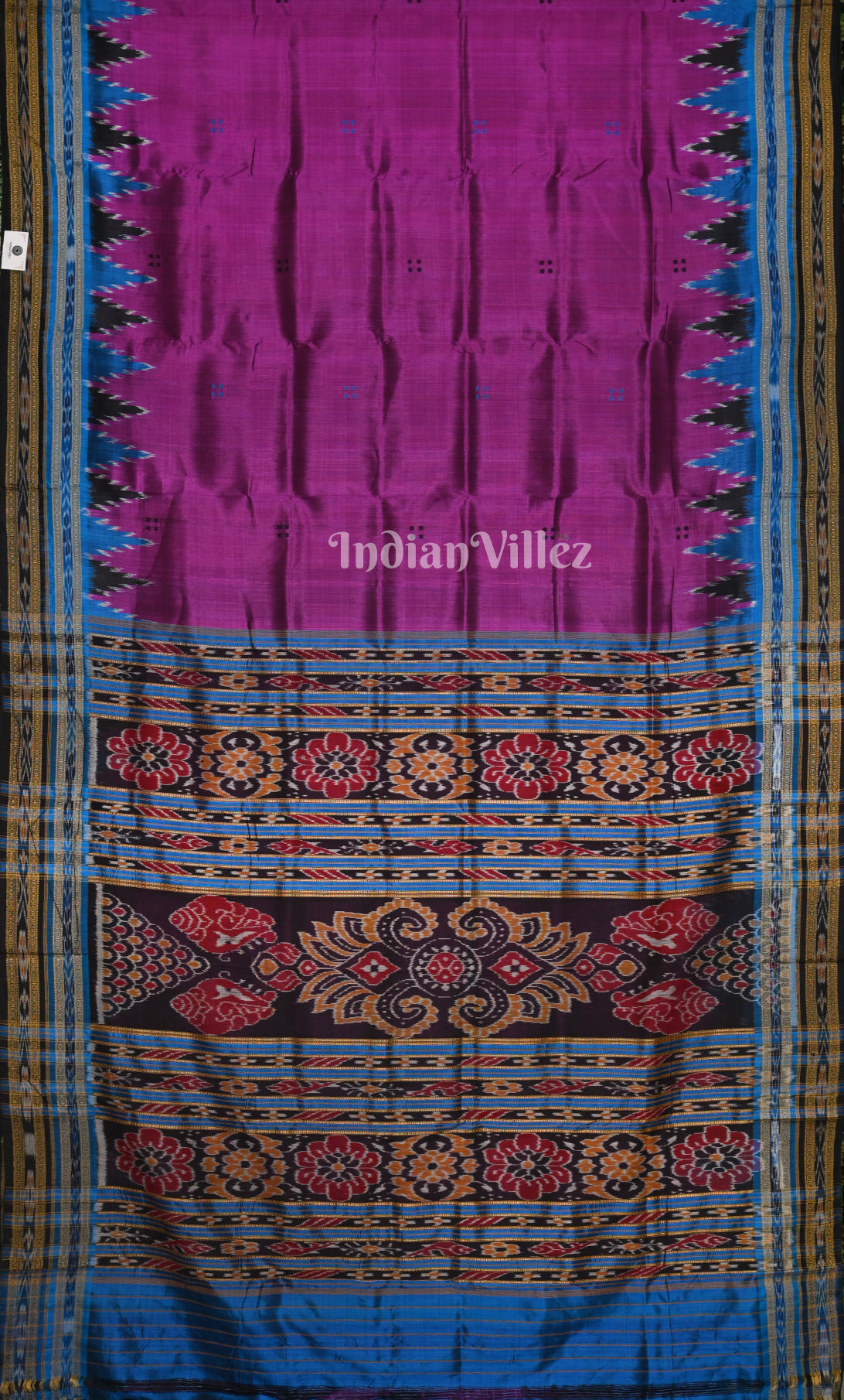 Purple Blue Buti Design Odisha Ikat Khandua Silk Saree 